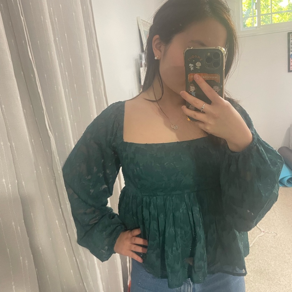 Altar’d State Adorable Floral Green Blouse